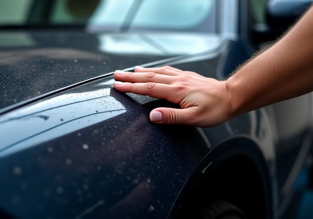 Application d'une cire de protection sur une carrosserie noire